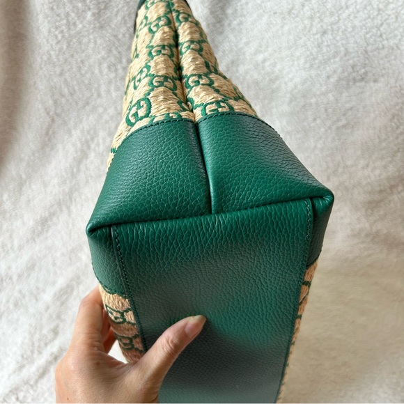 NWT Authentic Gucci Special Edition Straw Woven GG Ophidia Tote Bag NaturalGreen - Picture 3 of 14
